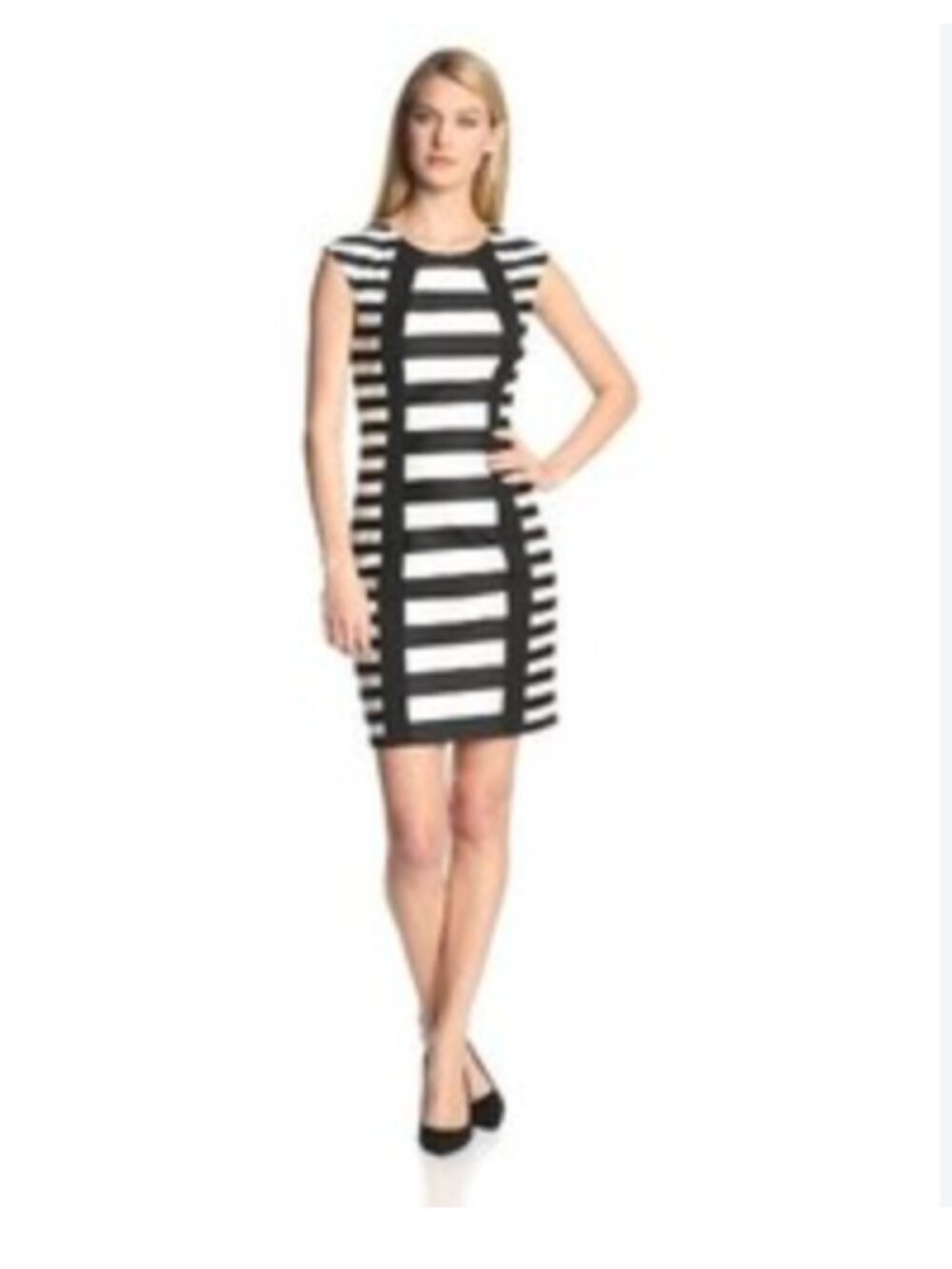 Trina Turk Marsha Black White Striped Cap Sleeve Sheath Dress – Size 2